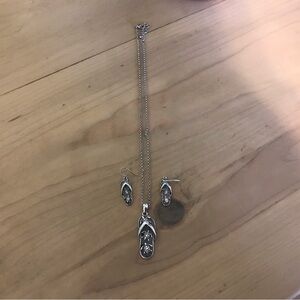 Silver Sandal Pendant Necklace and Earring Set